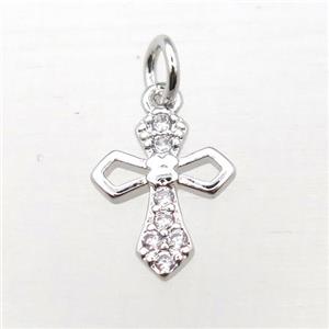 copper Cross pendant pave zircon, platinum plated, approx 10x12mm