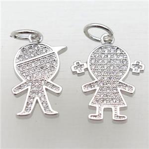 copper kids pendant pave zircon, platinum plated, approx 16-20mm