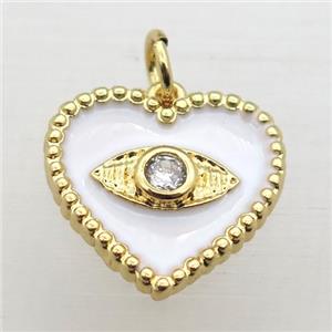 copper Heart connector pave zircon whit black Enameling, gold plated, approx 16mm