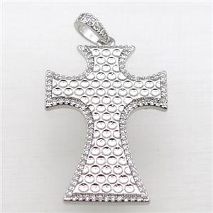 copper Cross pendant pave zircon, platinum plated, approx 24-37mm