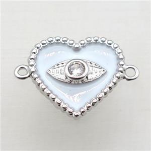 copper heart connector pave zircon with Enameling, platinum plated, approx 16mm