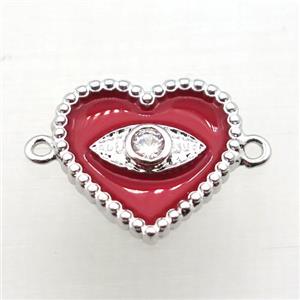 copper heart connector pave zircon with Enameling, platinum plated, approx 16mm