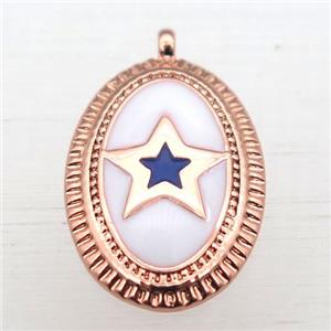 copper oval pendant with star enameling, rose gold, approx 12-16mm