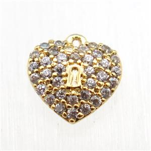 copper heart pendant paved zircon, gold plated, approx 8mm dia