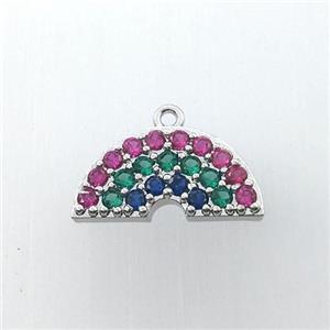 copper rainbow pendant pave zircon, platinum plated, approx 12-20mm