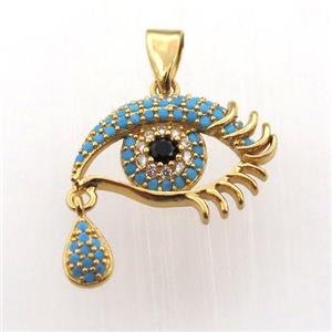 copper eye pendant paved zircon, gold plated, approx 14-20mm