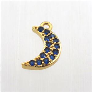 copper moon pendant paved zircon, gold plated, approx 6-12mm