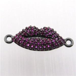 copper lip connector pave zircon, black plated, approx 8-18mm