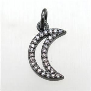 copper moon pendant paved zircon, black plated, approx 8-12mm