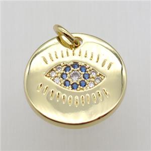 copper eye pendant paved zircon, gold plated, approx 15mm dia