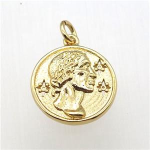 copper coin pendant, gold plated, approx 15mm dia