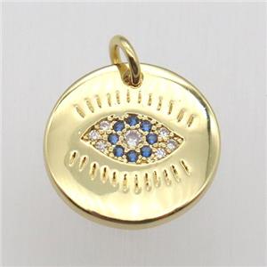 copper eye pendant pave zircon, gold plated, approx 15mm dia