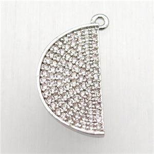 copper moon pendant pave zircon, platinum plated, approx 15-20mm