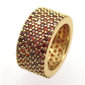 copper Ring paved zircon, gold plated, approx 9mm, 18mm dia