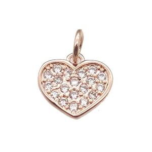 copper heart pendant paved zircon, rose gold, approx 8mm dia