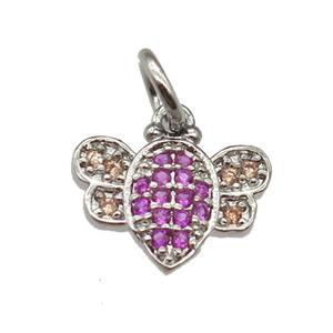 copper honeybee pendant paved zircon, platinum plated, approx 7-11mm