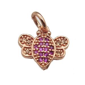 copper honeybee pendant paved zircon, rose gold, approx 7-11mm