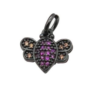 copper honeybee pendant paved zircon, black plated, approx 7-11mm