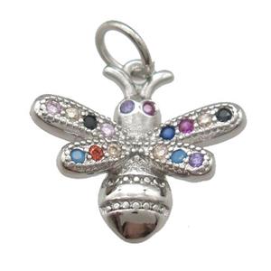 copper honeybee pendant paved zircon, platinum plated, approx 10-12mm