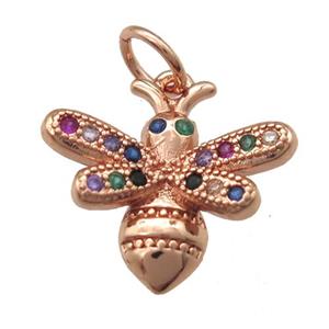 copper honeybee pendant paved zircon, rose gold, approx 10-12mm