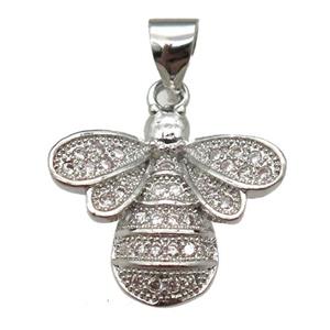 copper honeybee pendant paved zircon, platinum plated, approx 16mm