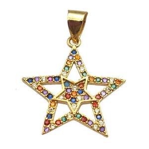 copper star pendant paved zircon, gold plated, approx 20mm dia