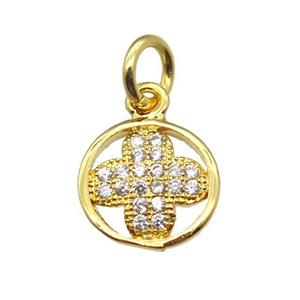 copper clover pendant paved zircon, gold plated, approx 9mm dia