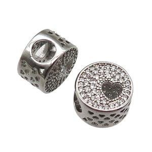 European Style copper beads paved zircon, platinum plated, approx 10-12mm, 5mm hole