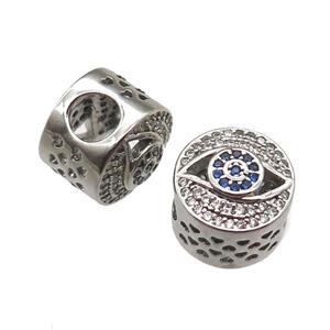 European Style copper beads paved zircon, platinum plated, approx 10-12mm, 5mm hole