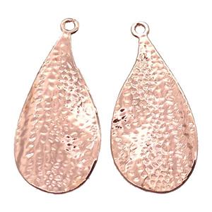 hammered copper leaf pendant, rose gold, approx 18-35mm