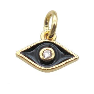 copper eye pendant paved zircon, black enameling, gold plated, approx 5-9mm