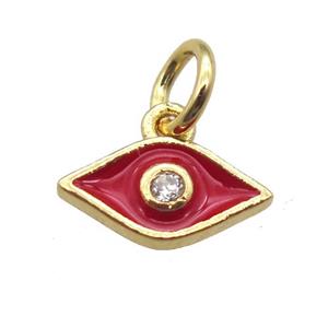 copper eye pendant paved zircon, red enameling, gold plated, approx 5-9mm