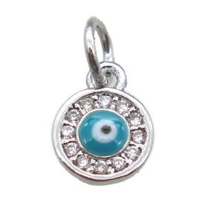 copper circle eye pendant paved zircon, platinum plated, approx 7mm dia