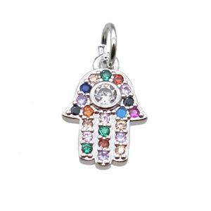 copper hamsahand pendant paved zircon, platinum plated, approx 9-13mm