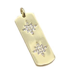 copper rectangle pendant paved zircon with star, gold plated, approx 9-25mm