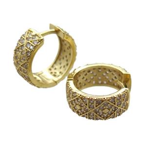 copper Hoop Earrings paved zircon, gold plated, approx 16mm dia