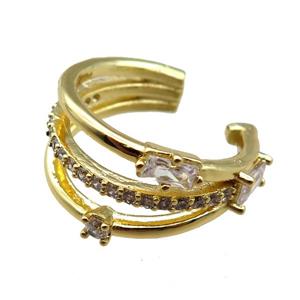 copper Ring paved zircon, gold plated, approx 13mm, 20mm dia