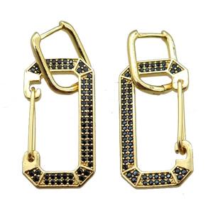 copper Latchback Earrings pave zircon, gold plated, approx 15-30mm, 12x16mm