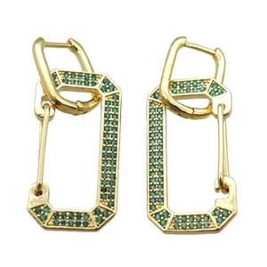 copper Latchback Earrings pave zircon, gold plated, approx 15-30mm, 12x16mm