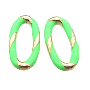 copper oval connector with green Enameling, gold plated, approx 11-20mm