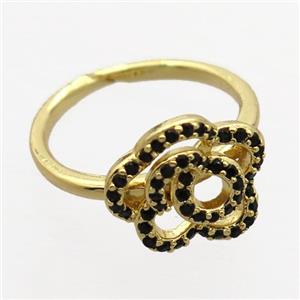 copper Rings pave zircon with flower, gold plated, approx 13mm, 17mm