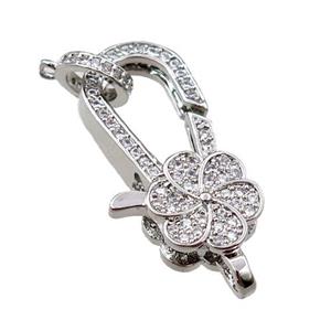 copper Carabiner Clasp paved zircon, platinum plated, approx 14-25mm