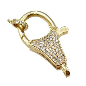 copper Carabiner Clasp paved zircon, gold plated, approx 20-30mm