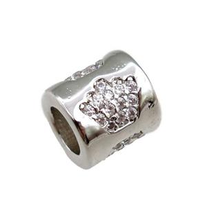 copper tube beads pave zircon, crown, platinum plated, approx 7-8mm, 4mm hole