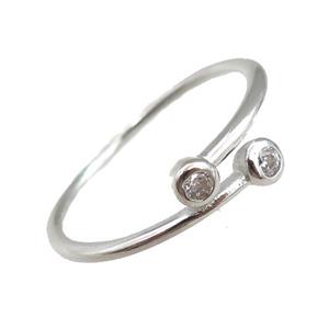 copper Rings pave zircon, adjustable, platinum plated, approx 20mm dia