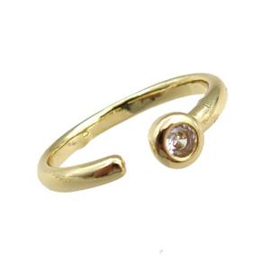 copper Rings paved zircon, adjustable, gold plated, approx 20mm dia