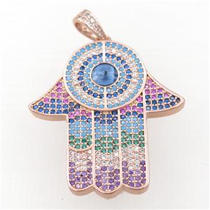 copper hamsahand pendant pave zircon, rose gold, approx 32-35mm