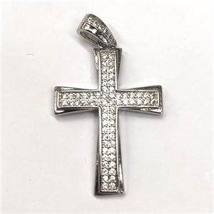 copper cross pendant pave zircon, platinum plated, approx 20-27mm