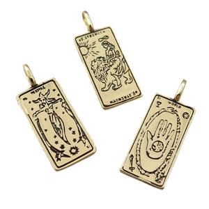 copper tarot card pendant, mixed charms, gold plated, approx 12-25mm