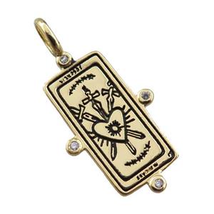 copper tarot card pendant, three sword, gold plated, approx 16-27mm